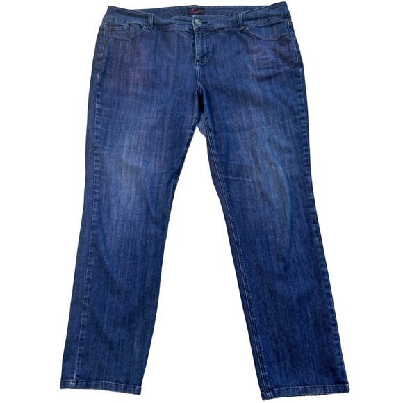 TORRID Stretch Straight Leg Blue Jeans Denim w Barbie Pink Tone Size 22 - Picture 1 of 8